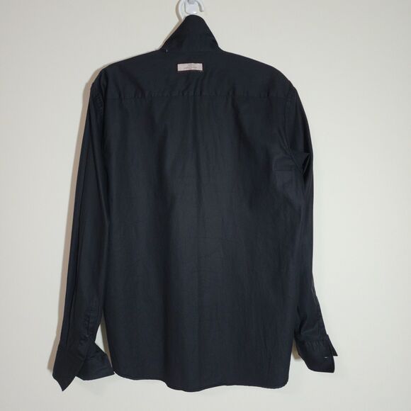 Connaisseur Paris Mens Button-Up Dress Shirt XL 43/44 Black Cotton Chest-Pleats - Picture 5 of 9